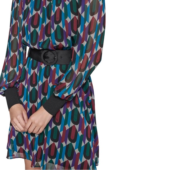 NWT Karl Lagerfeld Paris Women's Black Chiffon Geo Dress Size 10 NO BELT - Picture 3 of 6